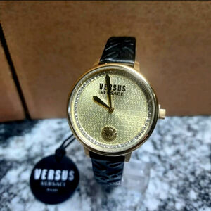 Versace Versus womens Gold and Black swarowsky crystal wrist Watch 36 mm new